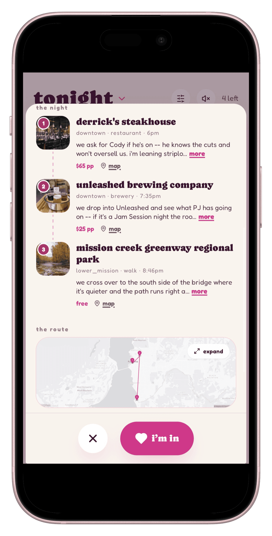an after5 night plan: steakhouse, brewery, and a creek walk